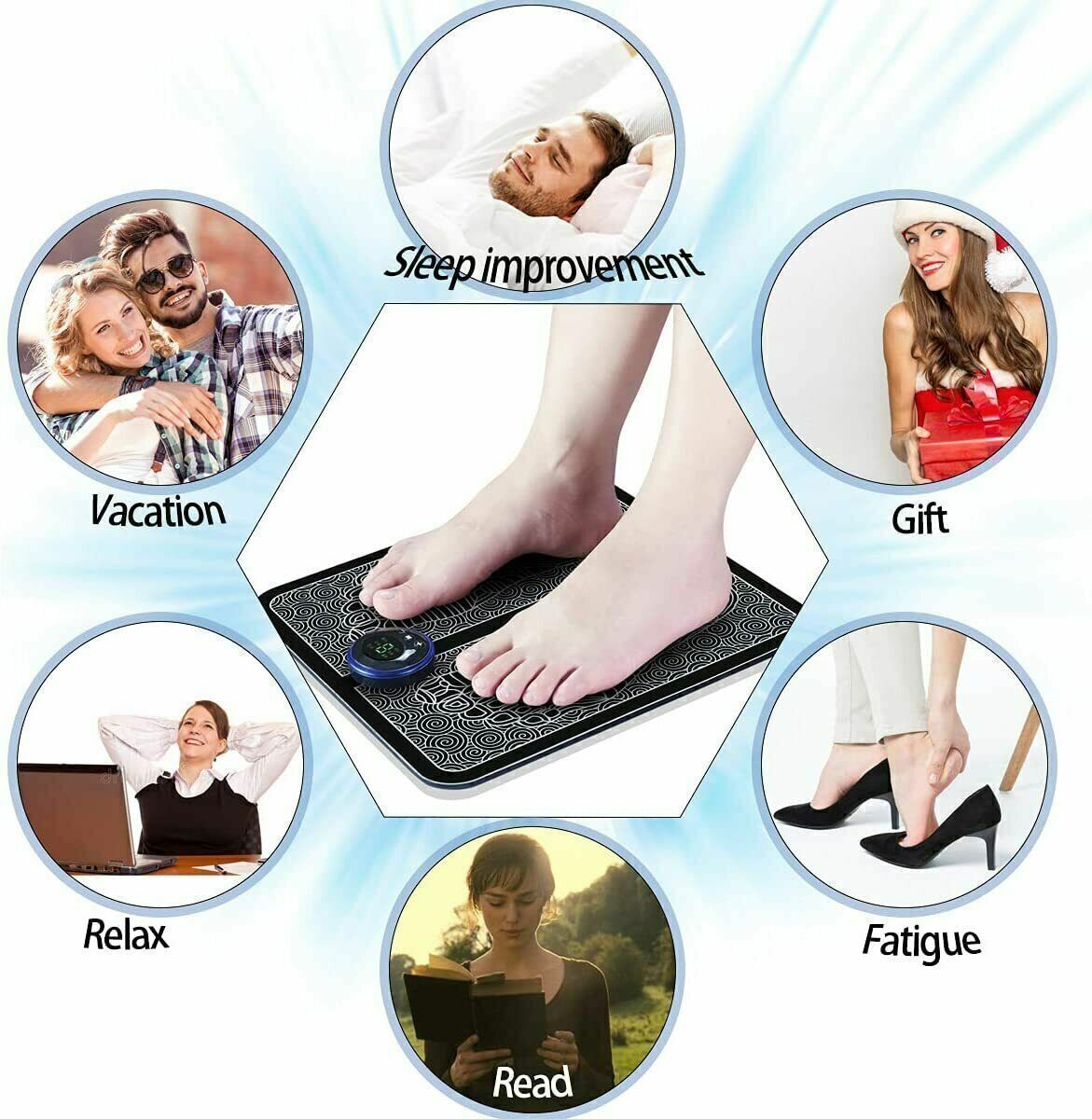 EMS Foot Massager Mat Electric Pad Blood Muscle Circulation Relief Pain LED USB - Bagpleky