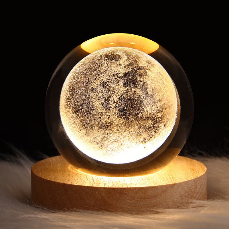 Luminous Starry Sky And Planets Moon Moon Crystal Ball Small Night Lamp Projection Ambience Light Creative Gift New Strange Gift - Bagpleky